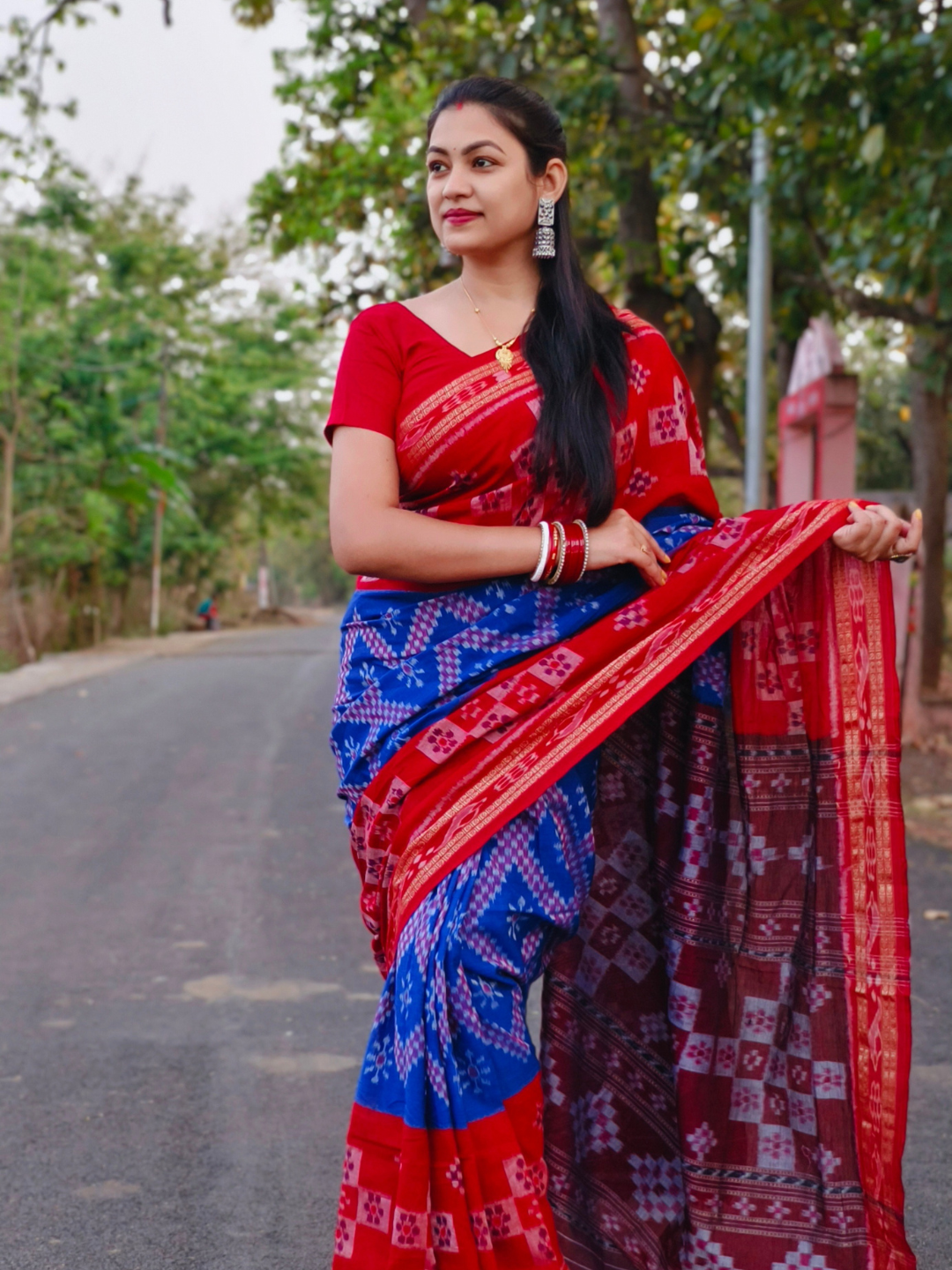 Sambalpuri Handloom Pure Cotton Saree RedBlue