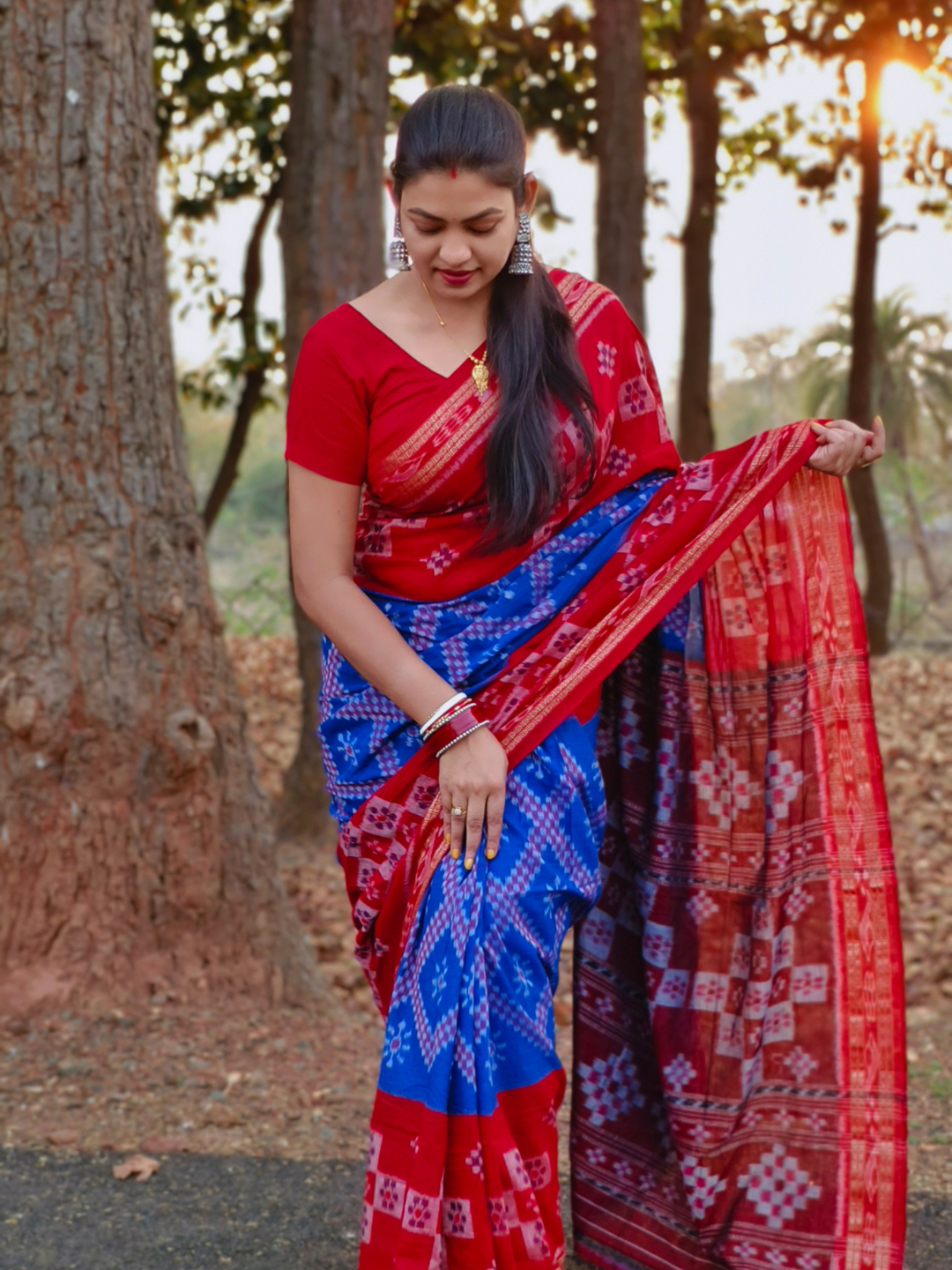 Sambalpuri Handloom Pure Cotton Saree RedBlue