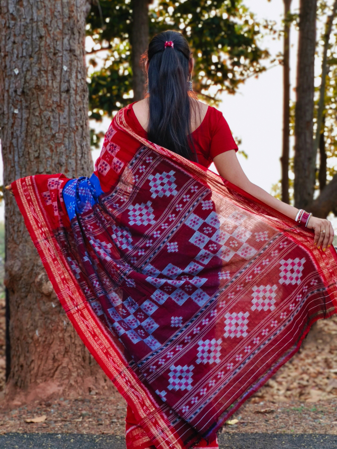 Sambalpuri Handloom Pure Cotton Saree RedBlue