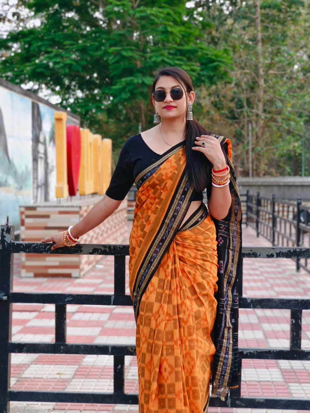 Sambalpuri Handloom Pure Cotton Saree Orange