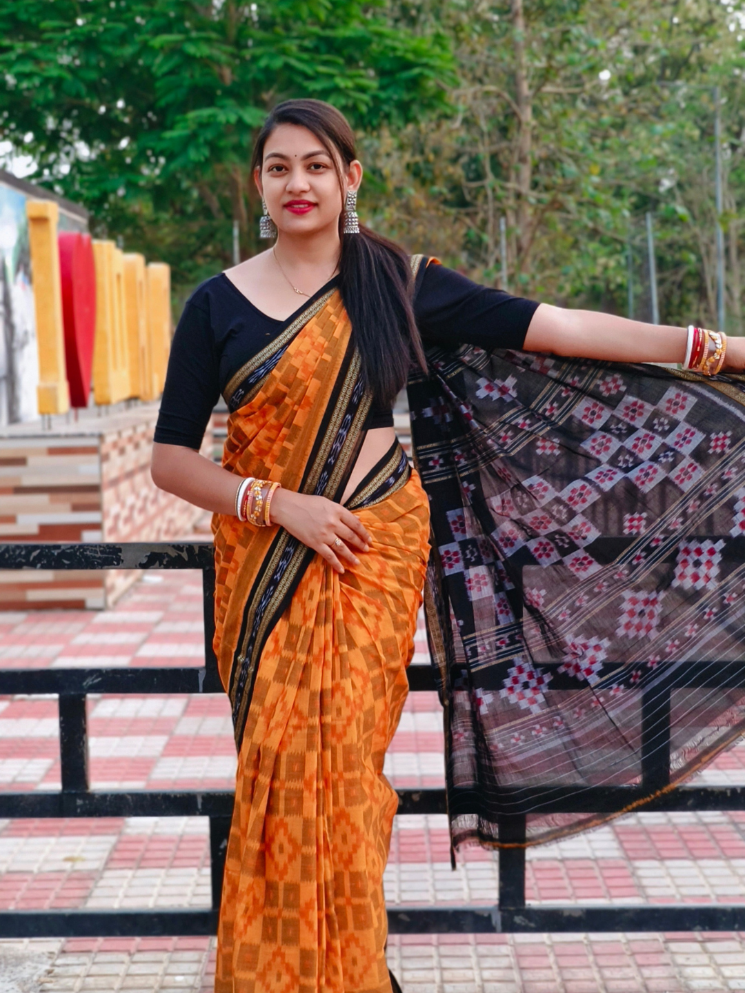 Sambalpuri Handloom Pure Cotton Saree Orange