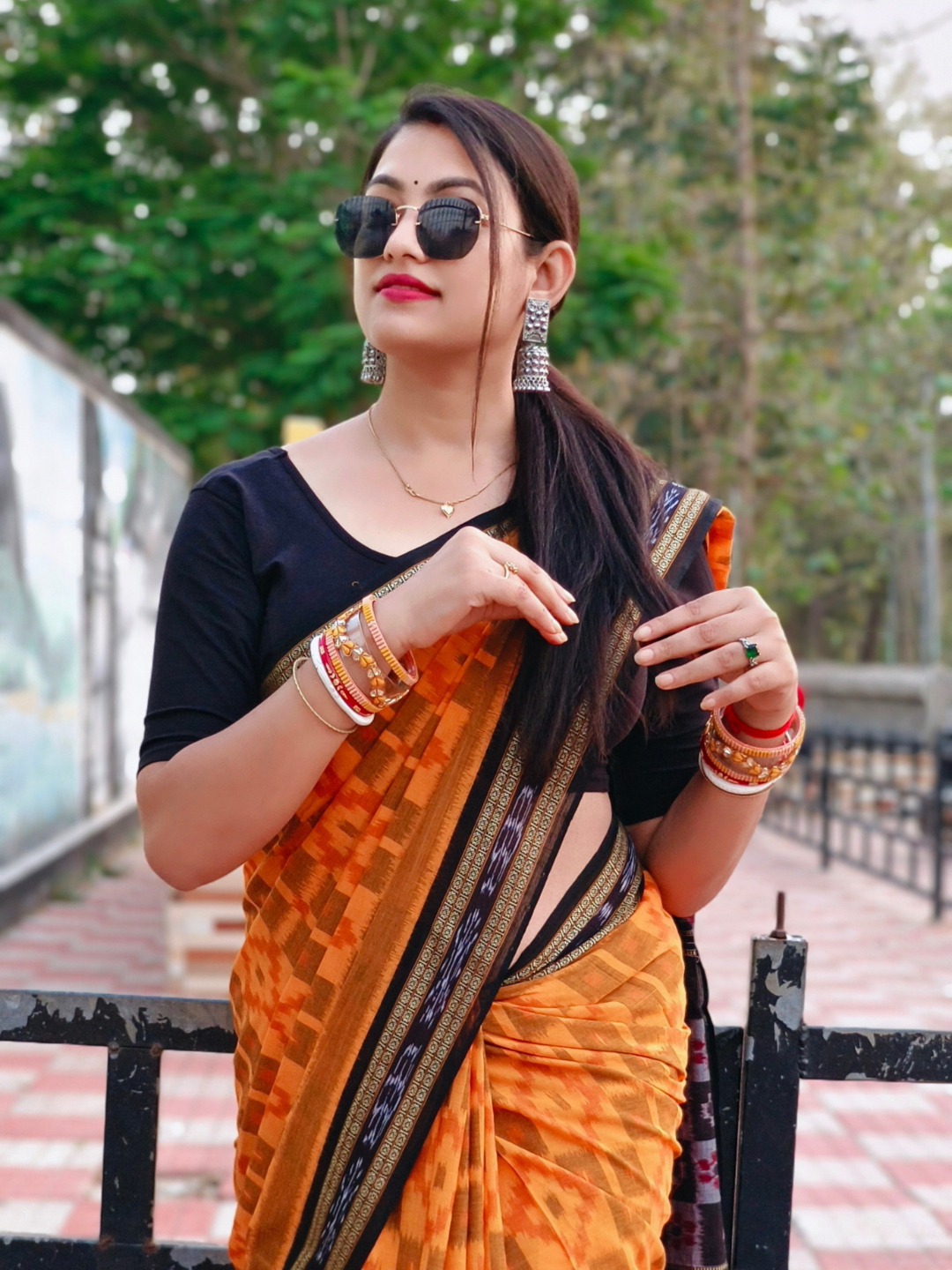 Sambalpuri Handloom Pure Cotton Saree Orange