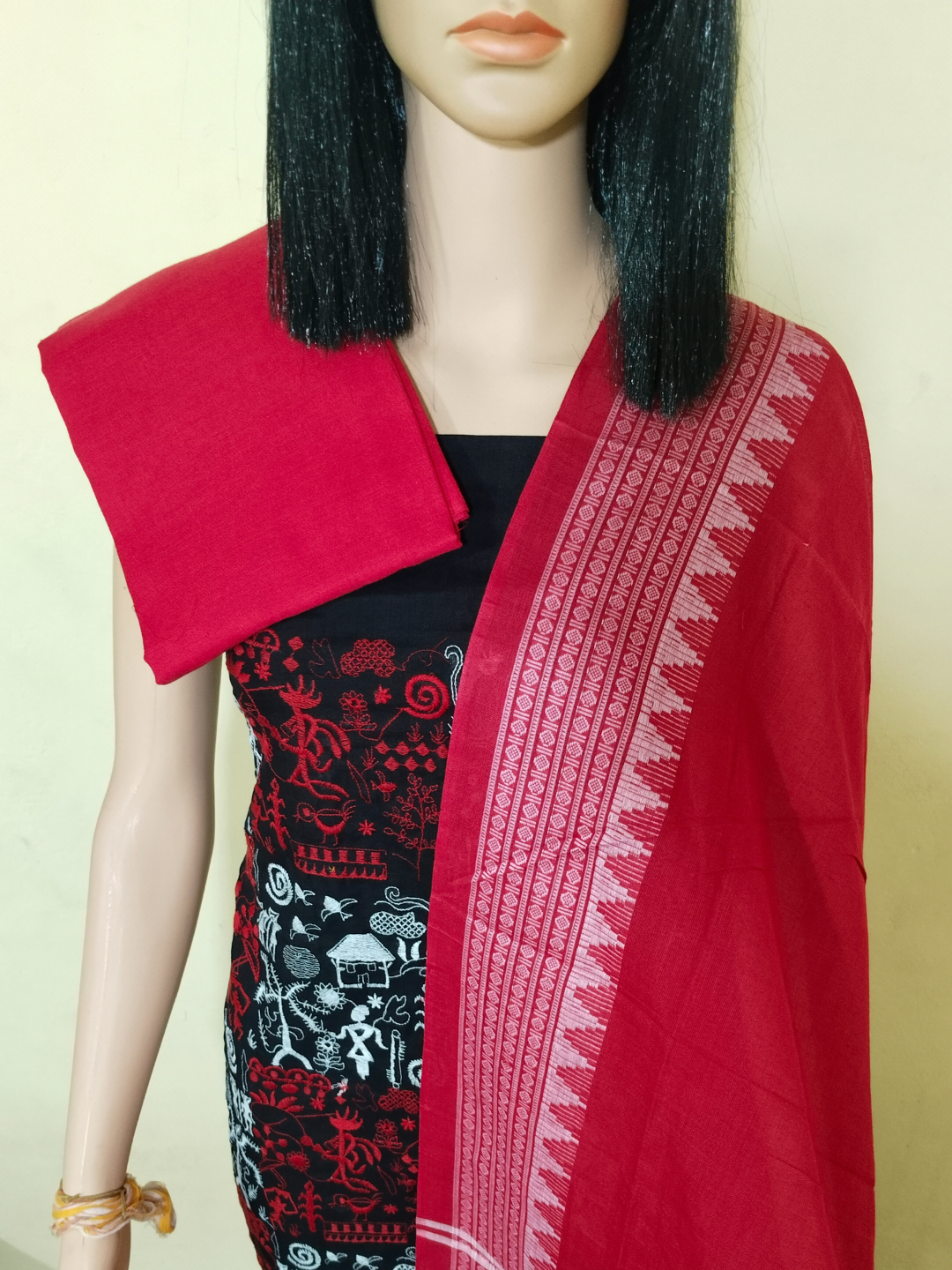Box Tribal Embroidery Design Ladies Dress Material Red Custom