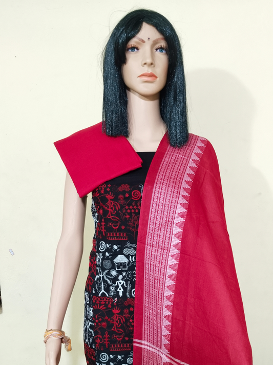 Box Tribal Embroidery Design Ladies Dress Material Red Custom