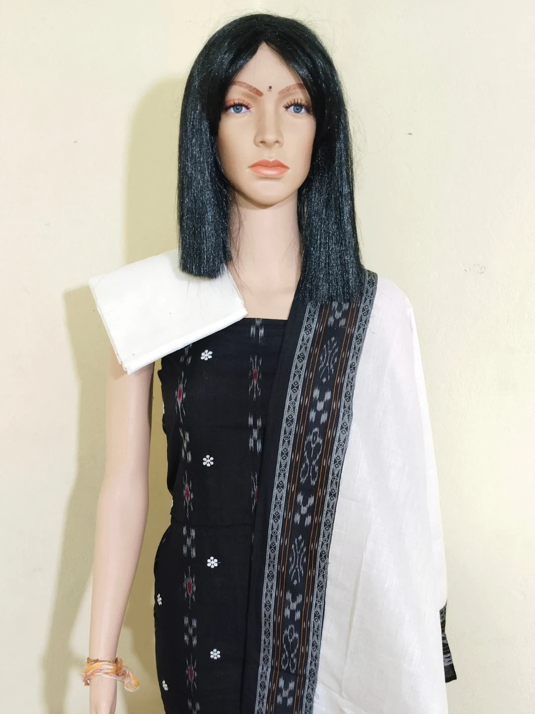 Tani buti Patchwork Design ladies dress material White - Black