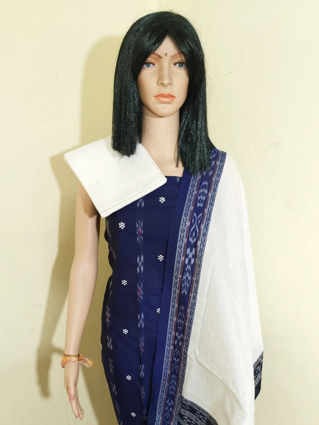 Tani buti Patchwork Design ladies dress material Blue - White