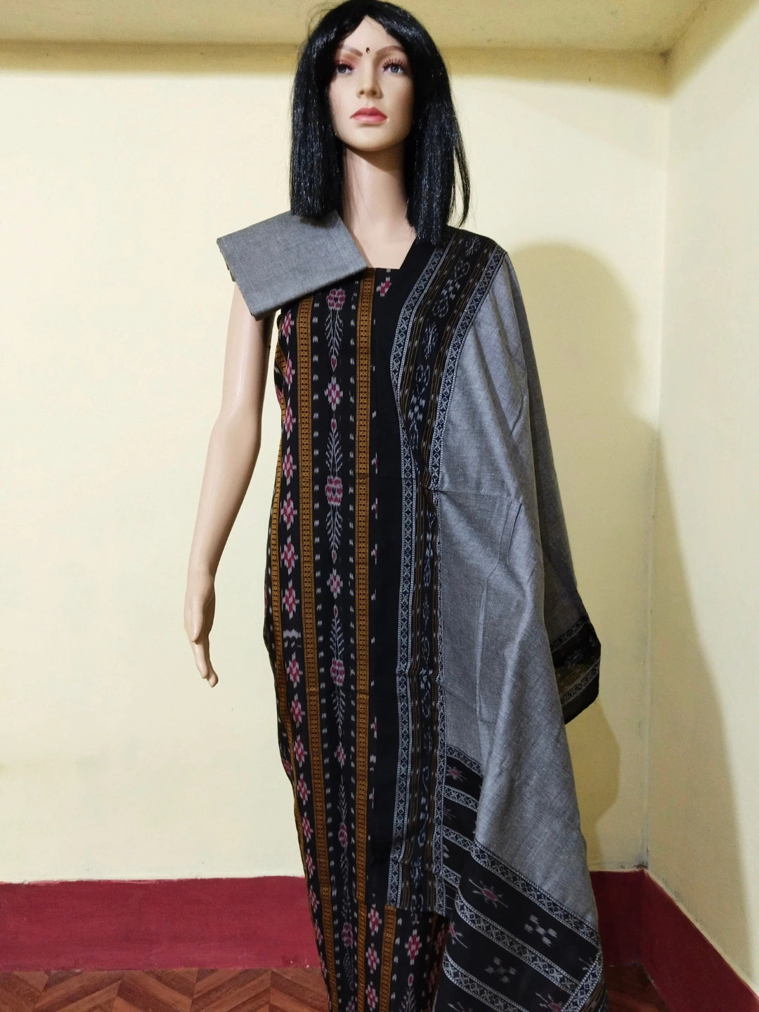 Pasapali Patchwork Design ladies dress material brown grey