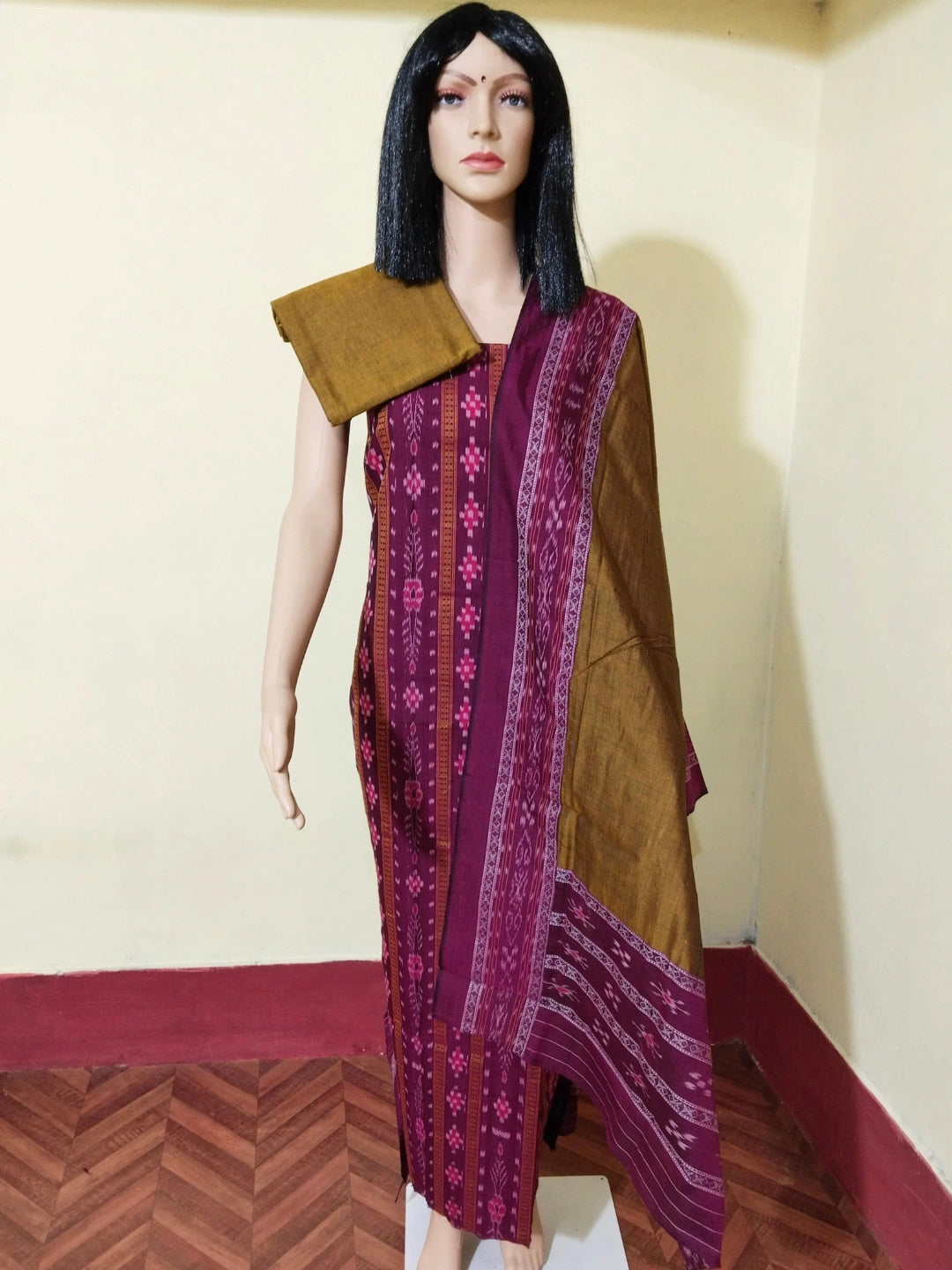Pasapali Patchwork Design ladies dress material pink brown