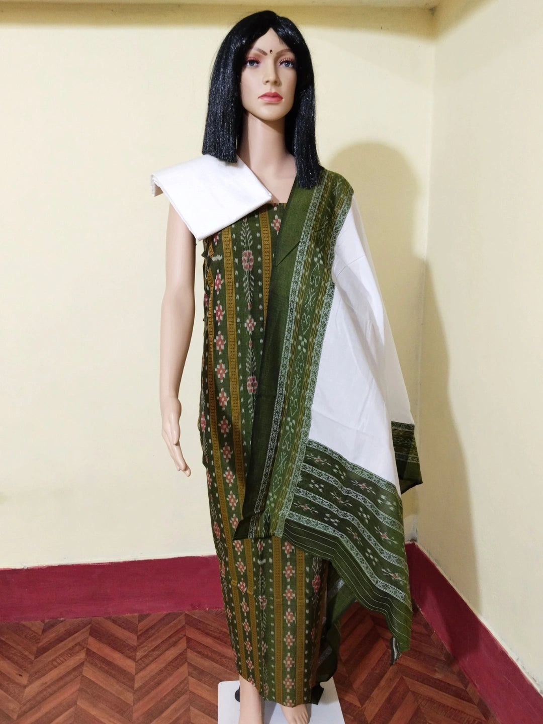 Pasapali Patchwork Design ladies dress material green white