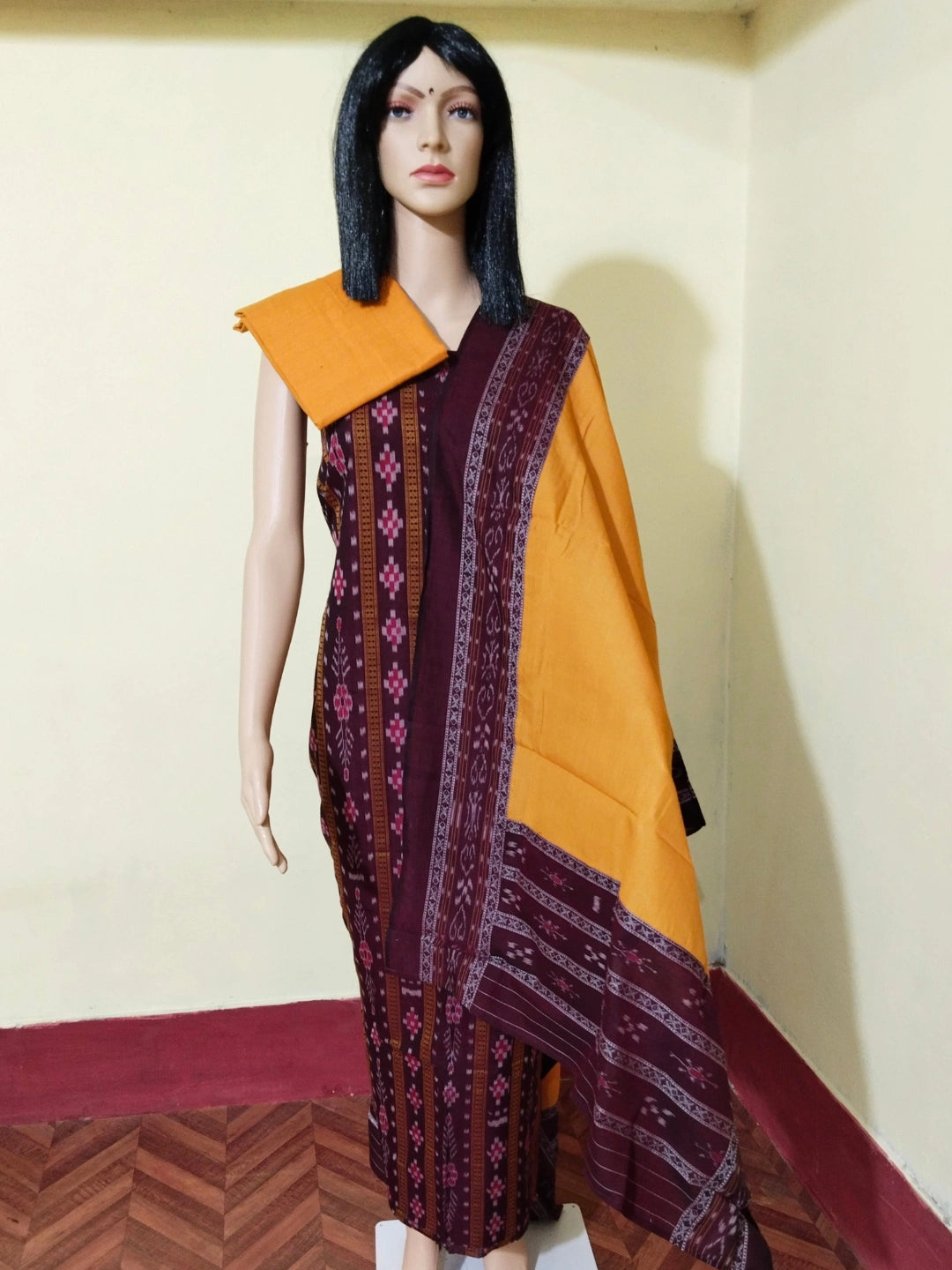 Pasapali Patchwork Design ladies dress material yellowbrown