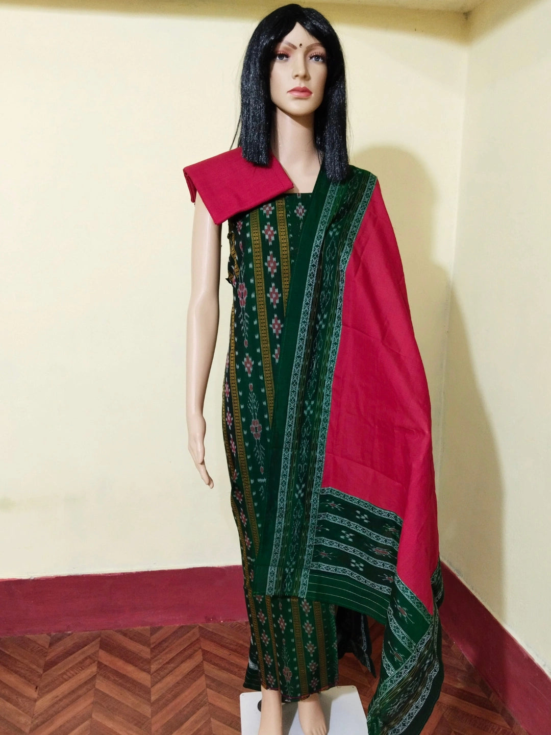 Pasapali Patchwork Design ladies dress material green yellow