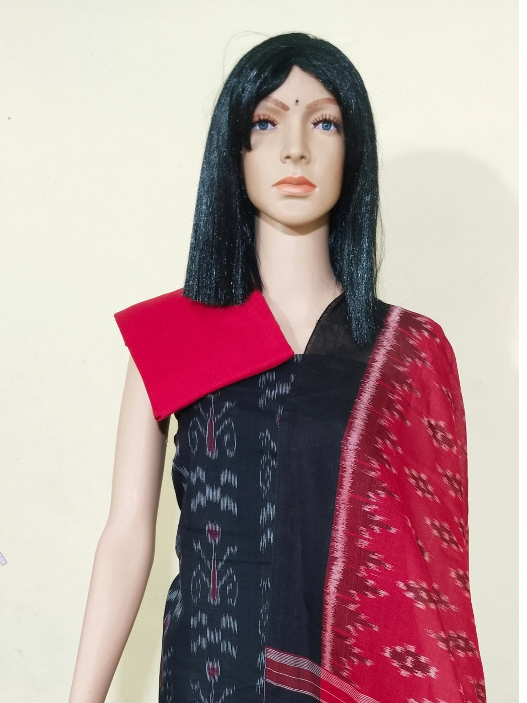 Sambalpuri handloom Design ladies dress material Black red