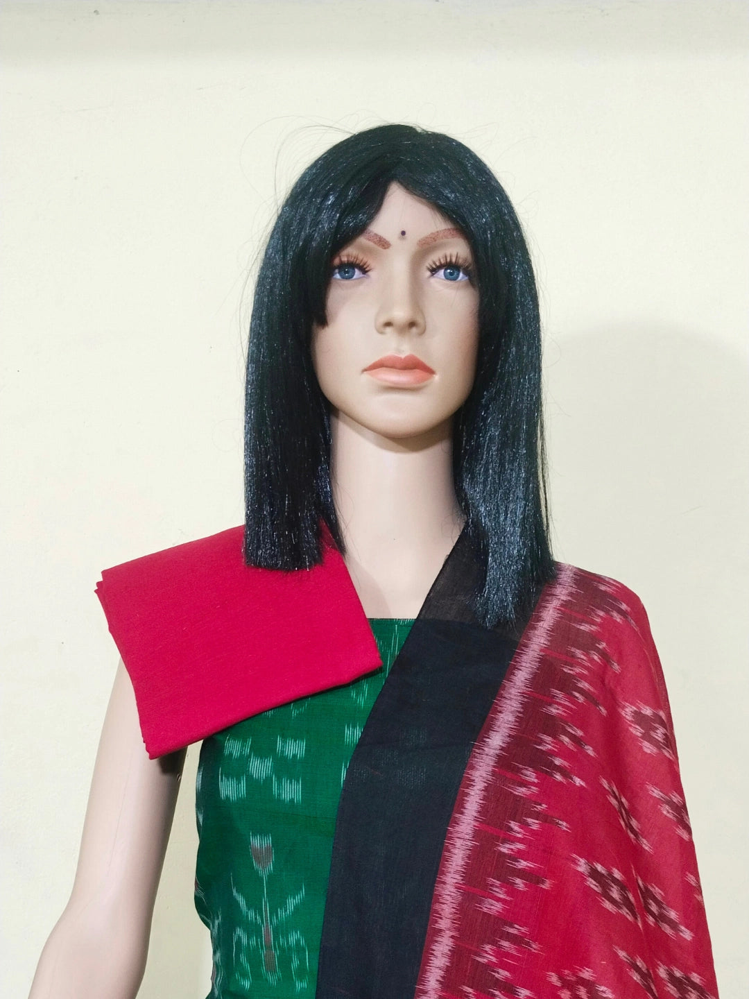 Sambalpuri handloom Design ladies dress material green red