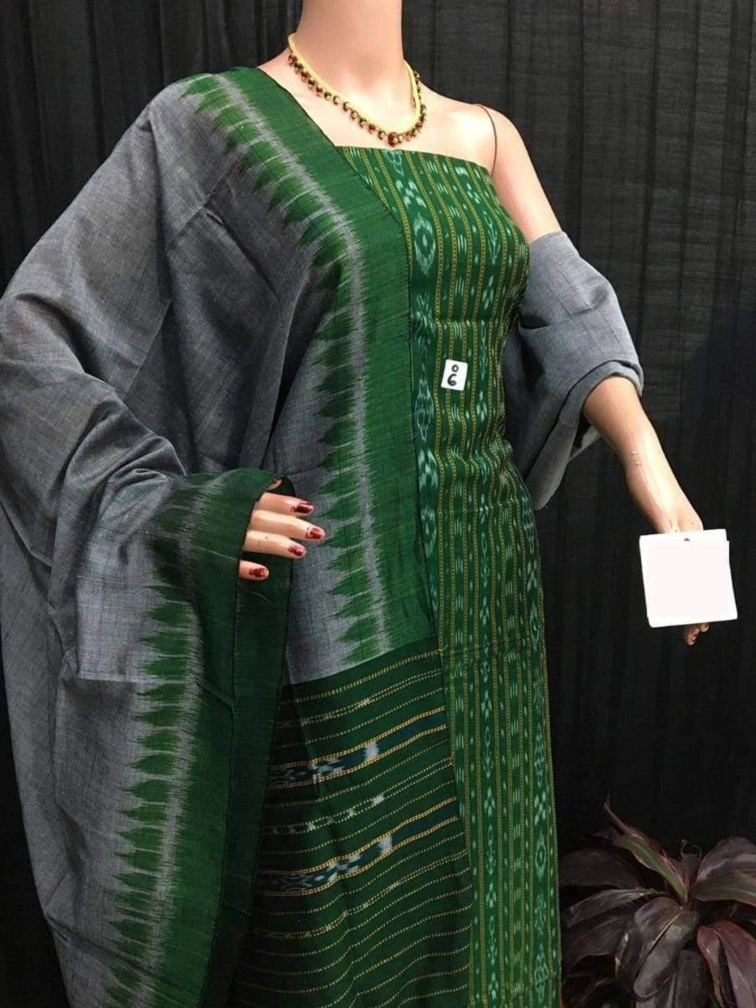 Sambalpuri handloom Design ladies dress material Green Grey