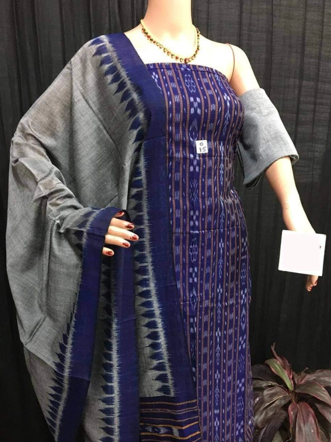 Sambalpuri handloom Design ladies dress material Blue Grey