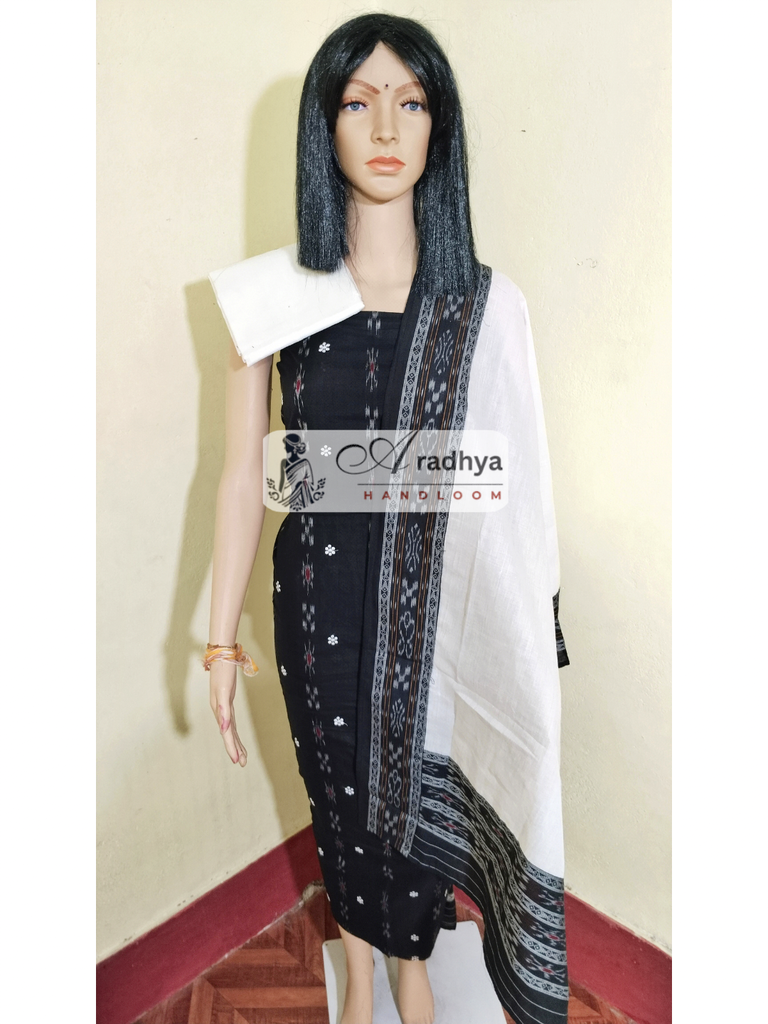 Tani buti Patchwork Design ladies dress material White - Black