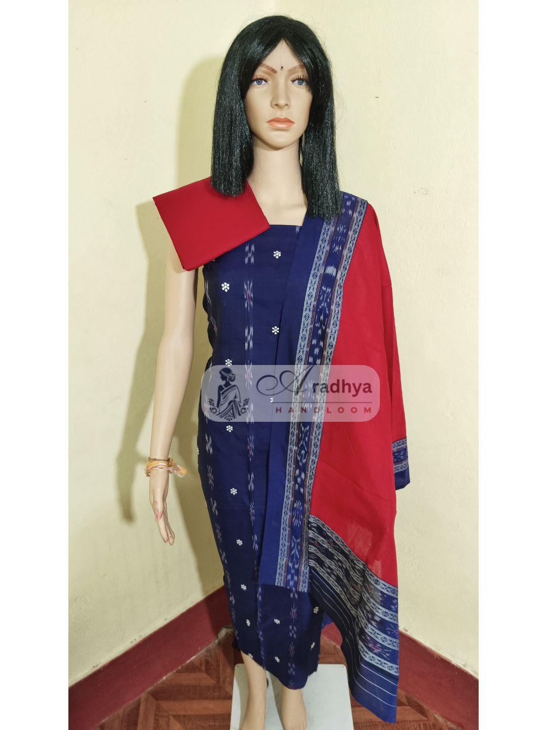 Tani buti Patchwork Design ladies dress material Blue - Red