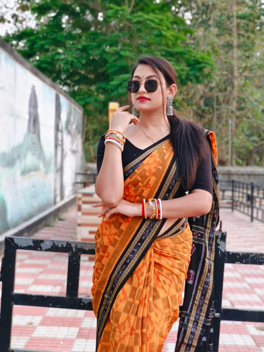Sambalpuri Handloom Pure Cotton Saree Orange