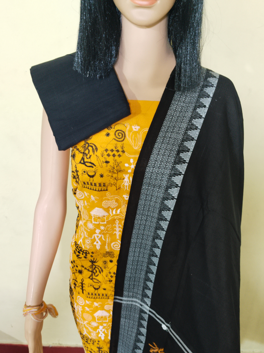 Box Tribal Embroidery Design Ladies Dress Material Yellow Black