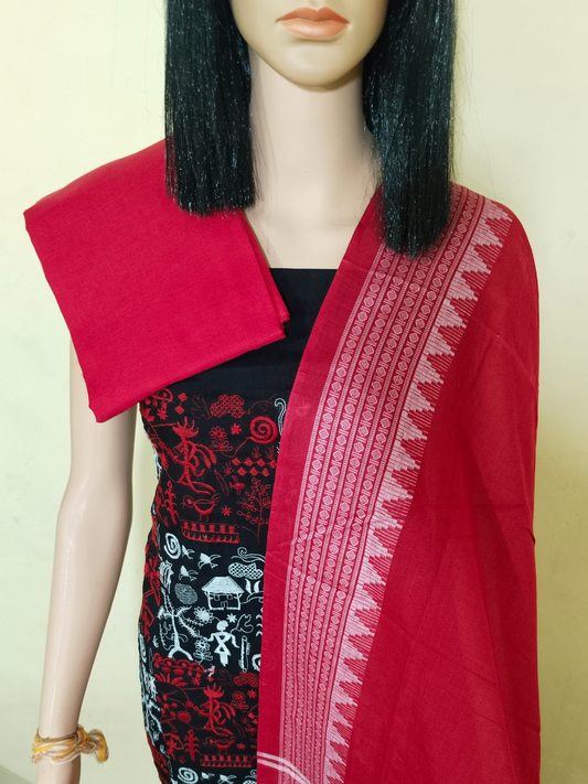 Box Tribal Embroidery Design Ladies Dress Material Red Custom