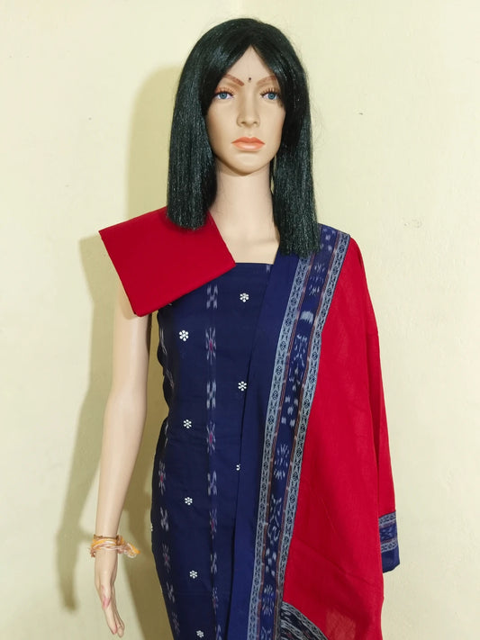 Tani buti Patchwork Design ladies dress material Blue - Red