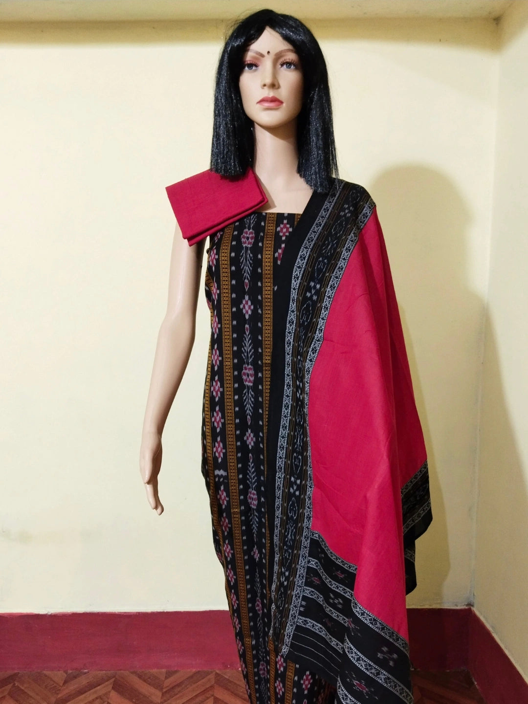 Pasapali Patchwork Design ladies dress material  red brown