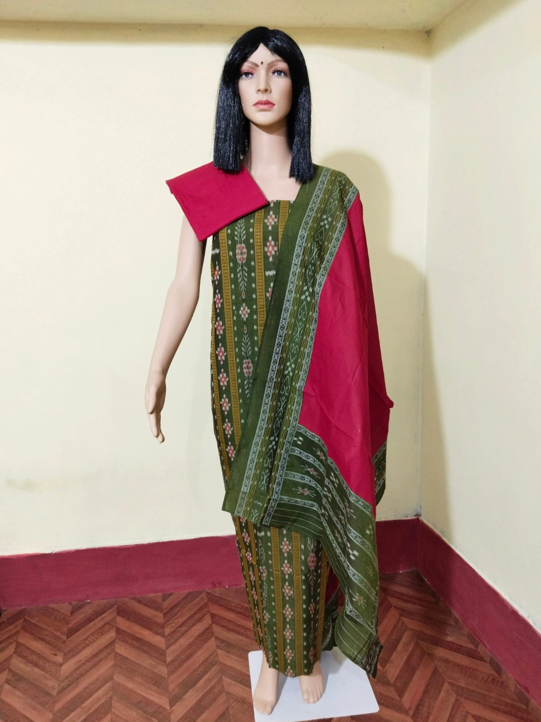 Pasapali Patchwork Design ladies dress material  green red
