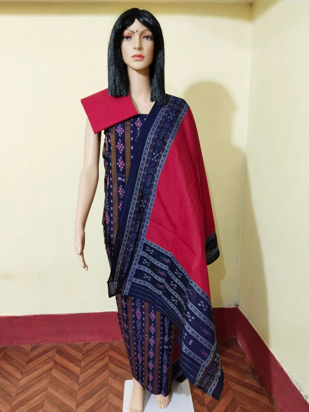 Pasapali Patchwork Design ladies dress material  deep blue red