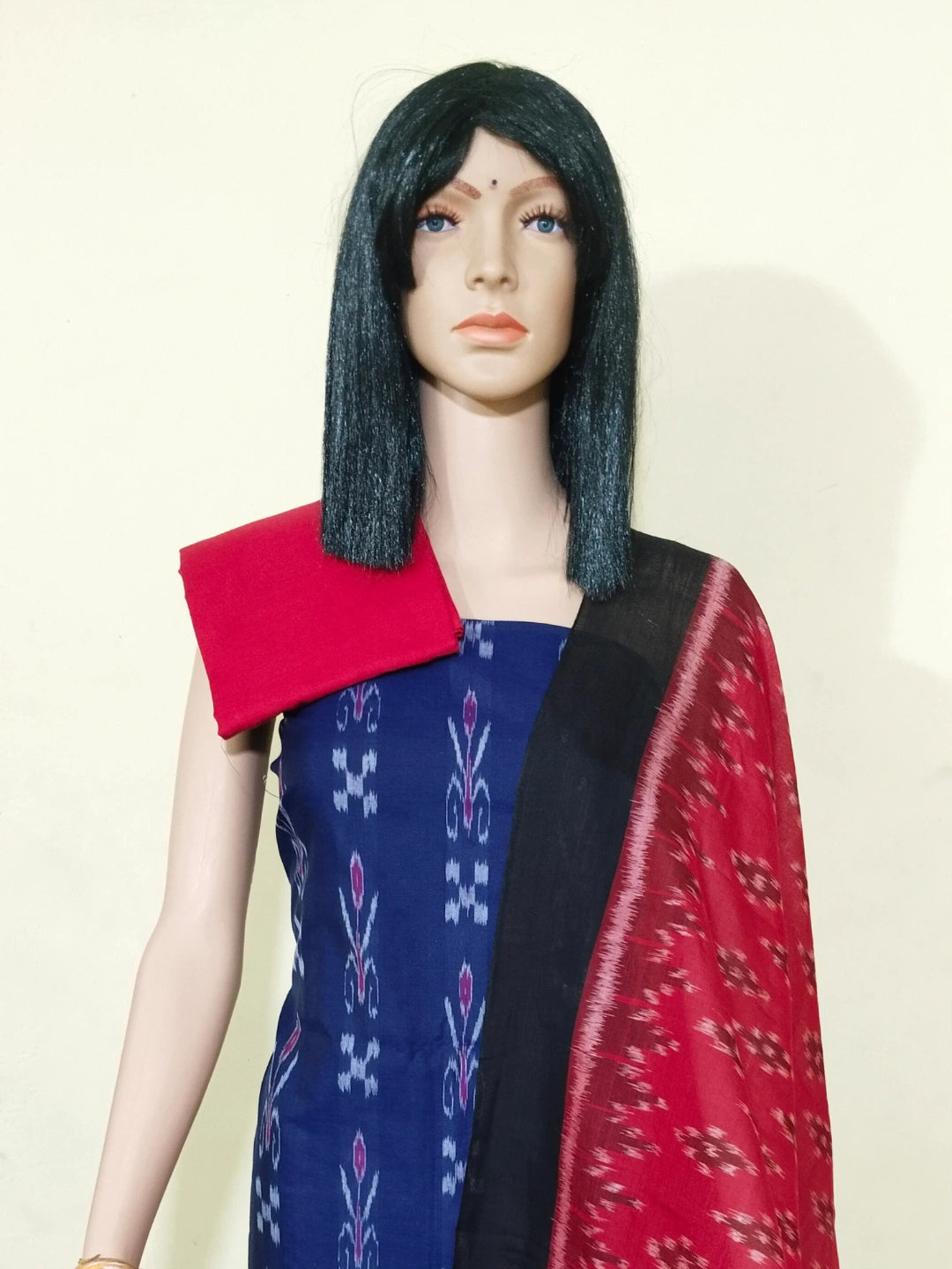 Sambalpuri handloom Design ladies dress material Blue red