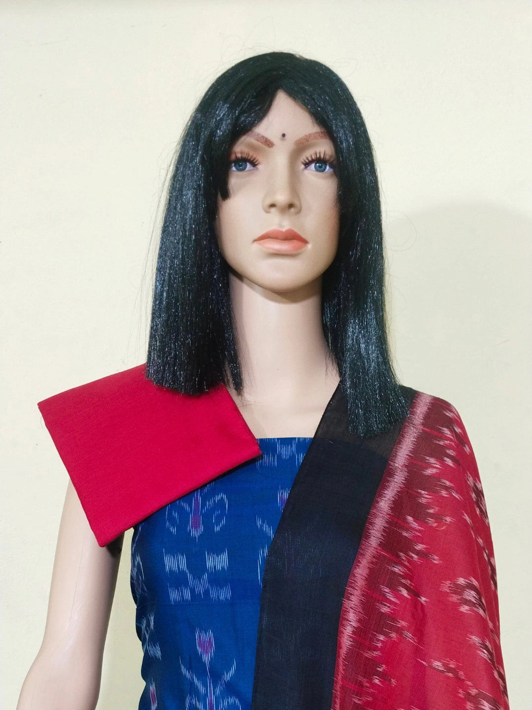 Sambalpuri handloom Design ladies dress material Light Blue Red