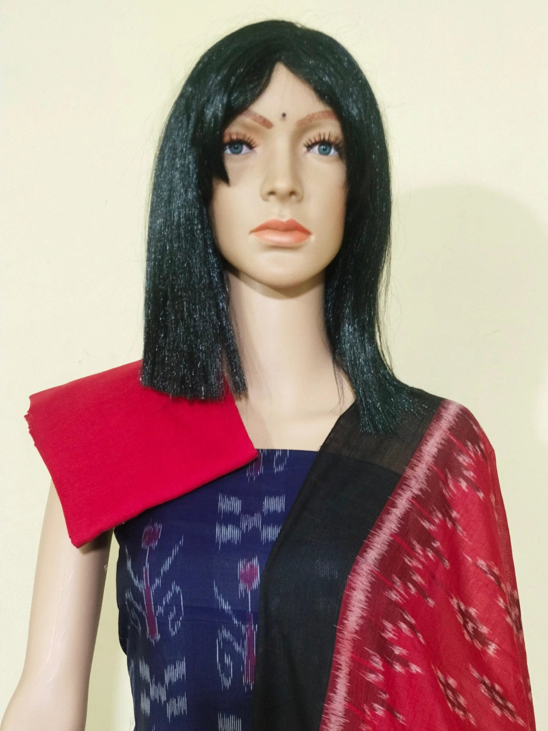 Sambalpuri handloom Design ladies dress material Deepblue Red