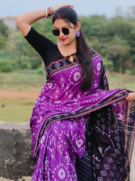 Sambalpuri Handloom Pure Cotton Saree Purple