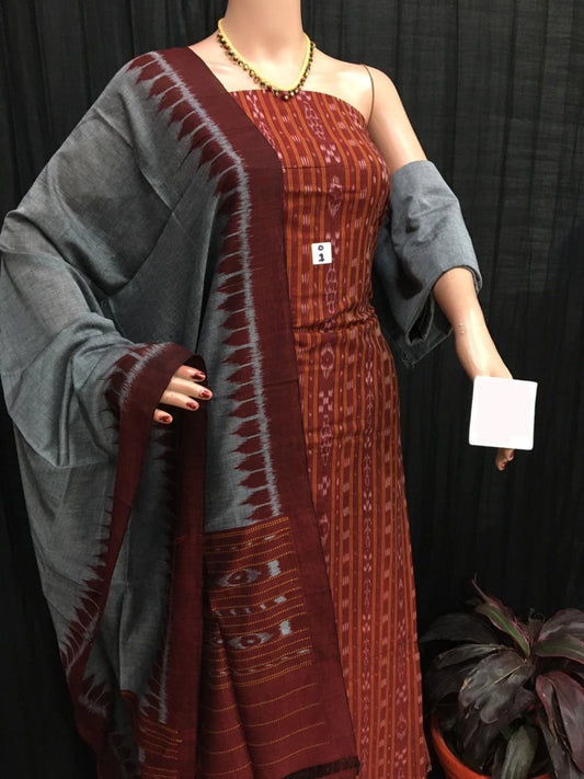 Sambalpuri handloom Design ladies dress material Red Grey