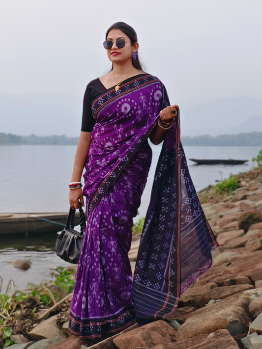 Sambalpuri Handloom Pure Cotton Saree Purple