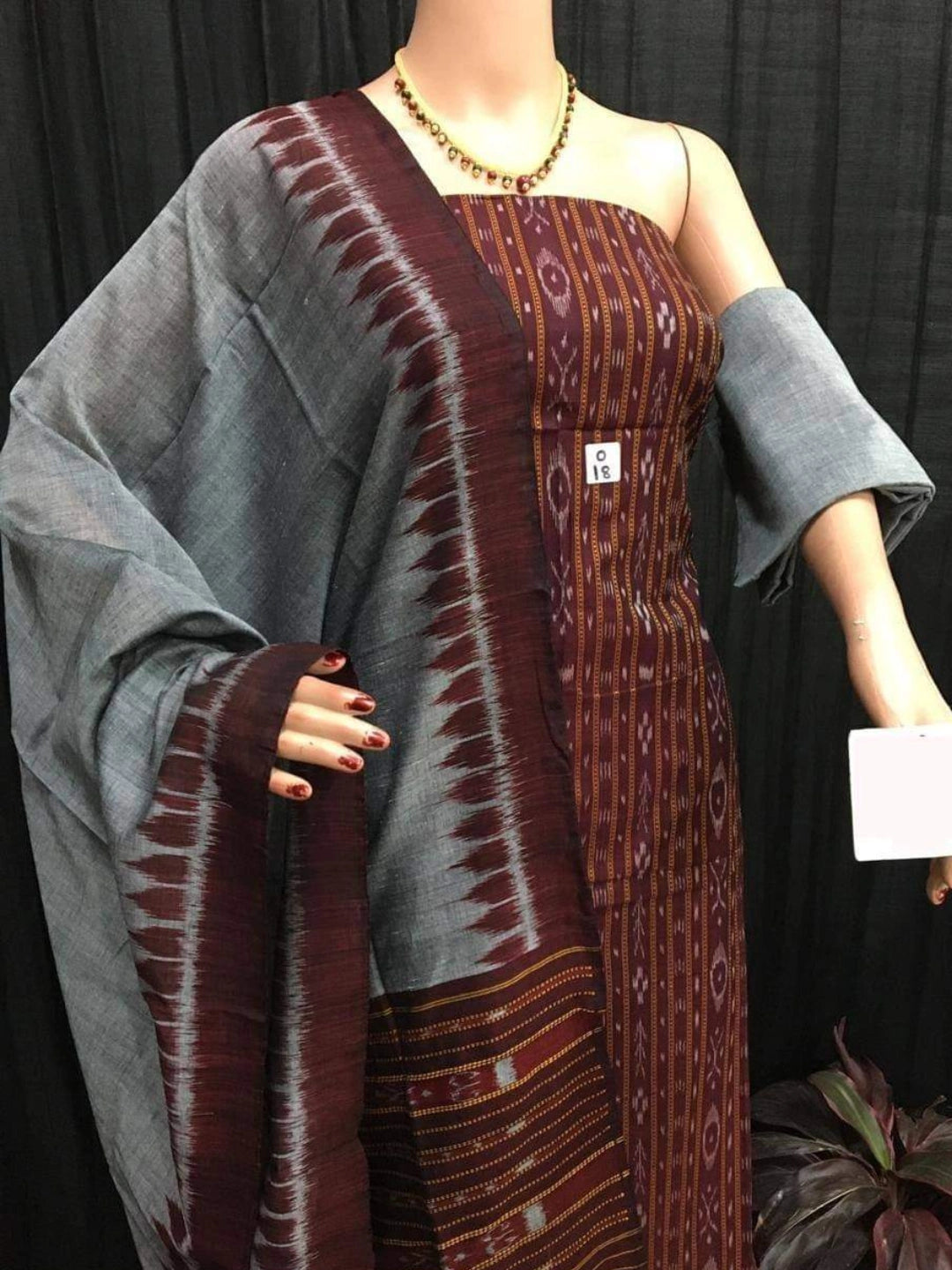 Sambalpuri handloom Design ladies dress material brown