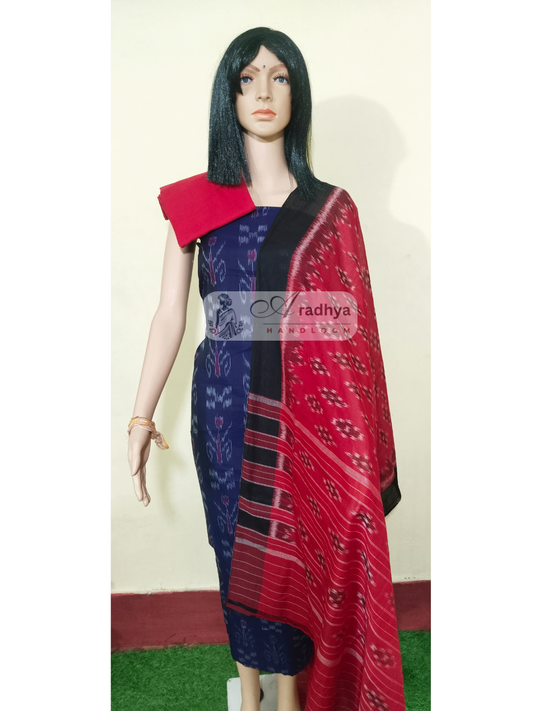 Sambalpuri handloom Design ladies dress material Deepblue Red