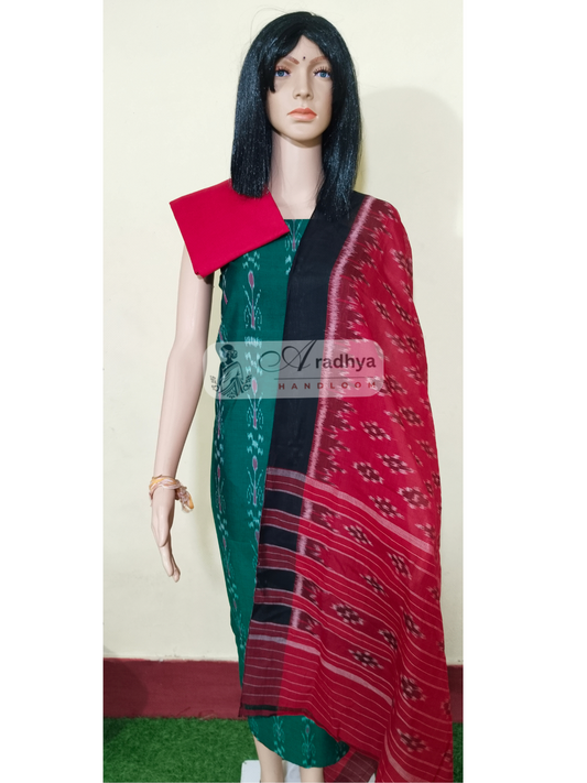 Sambalpuri handloom Design ladies dress material deepgreen red
