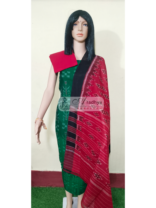 Sambalpuri handloom Design ladies dress material green red