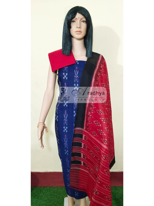 Sambalpuri handloom Design ladies dress material Blue red