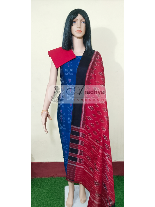 Sambalpuri handloom Design ladies dress material Light Blue Red