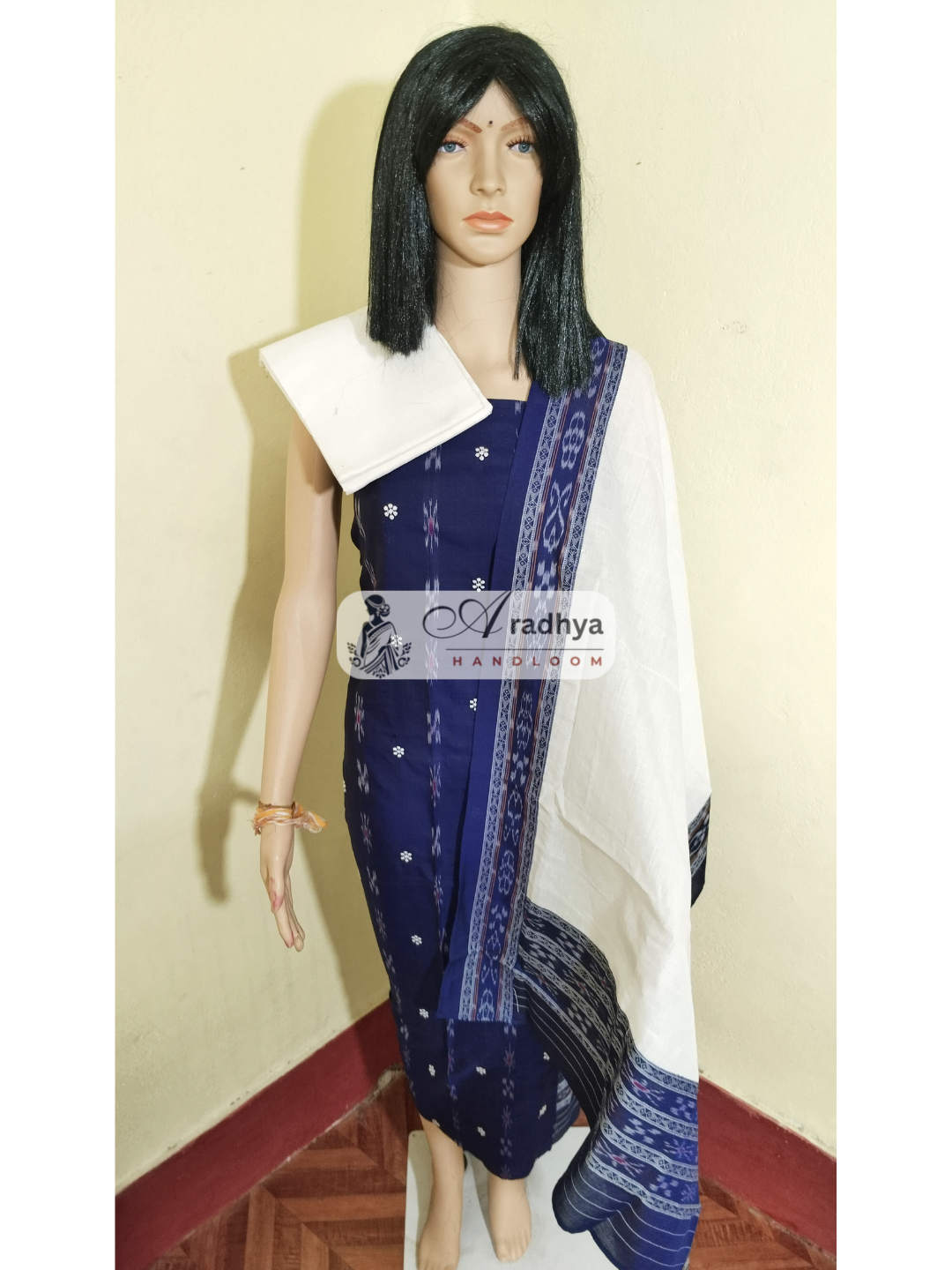 Tani buti Patchwork Design ladies dress material Blue - White