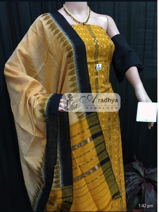 Sambalpuri handloom Design ladies dress material Yellow White