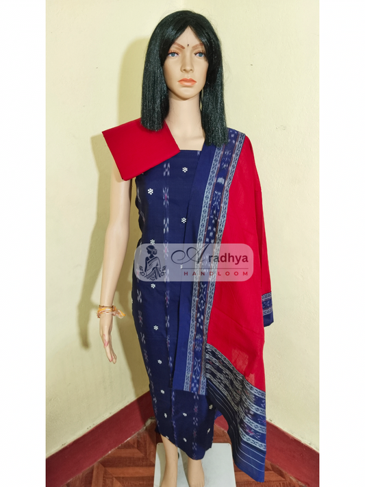 Tani buti Patchwork Design ladies dress material Blue - Red